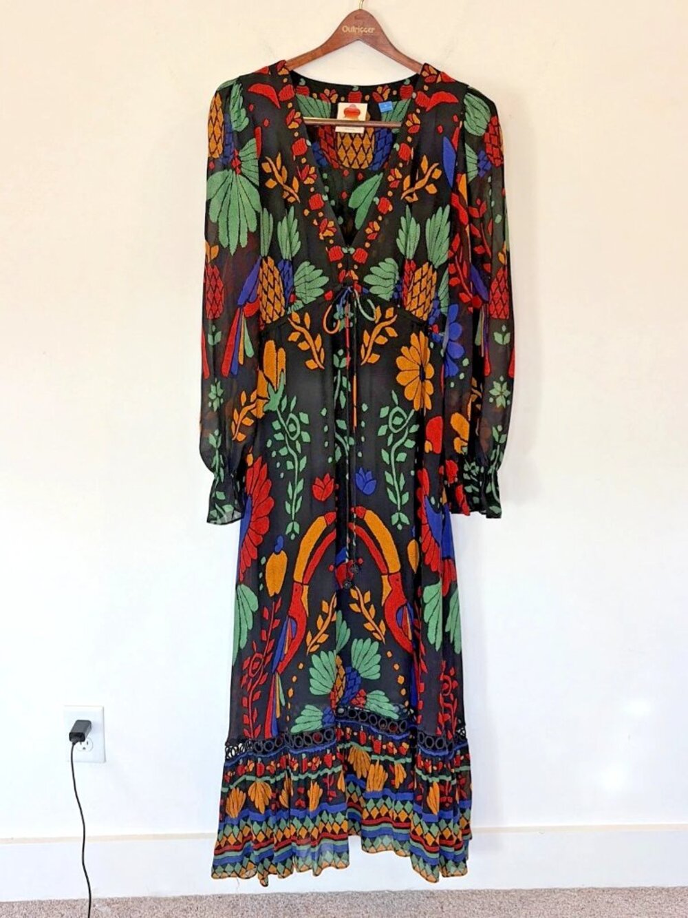 Farm Rio Anthropologie Georgette Maxi Dress Sz M Tropical Toucan Boho Lined - Picture 5 of 16